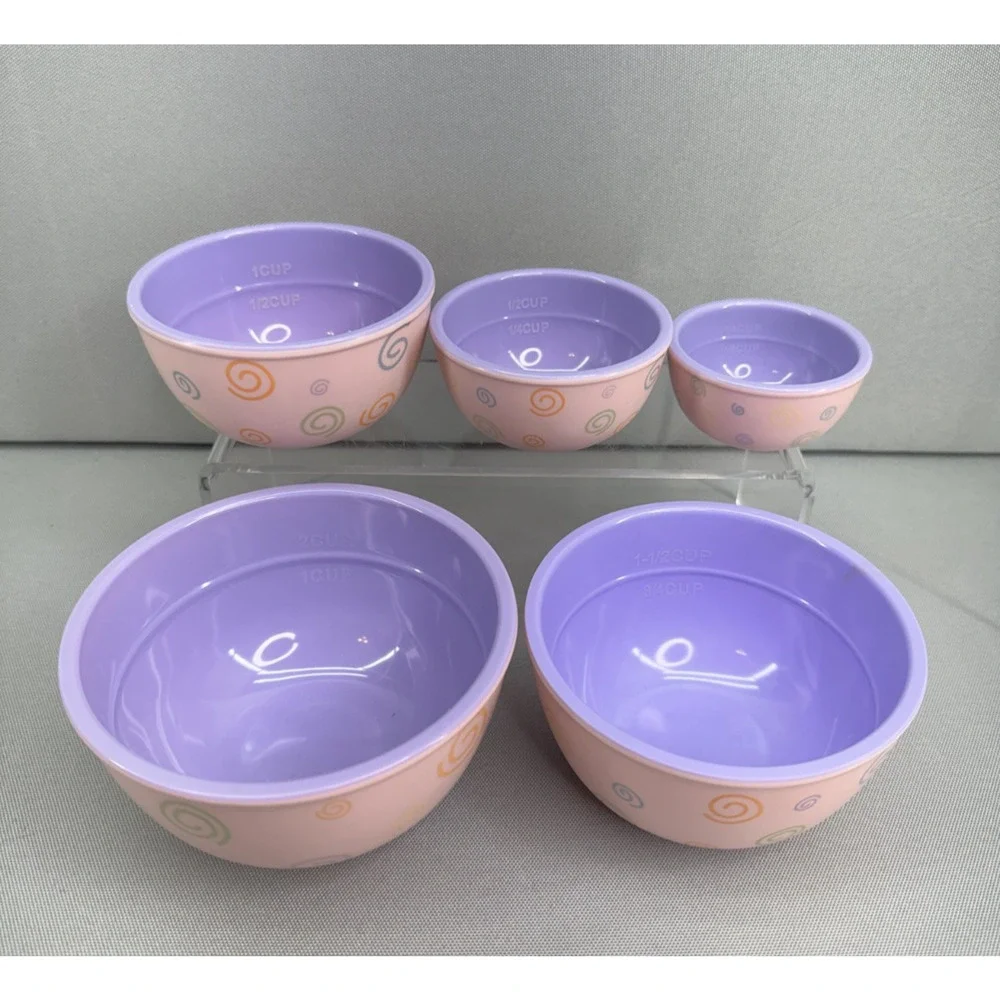 Melamine Nesting Measuring Cups Set of 5 Pink Purple Swirl Kitsch Kitchen